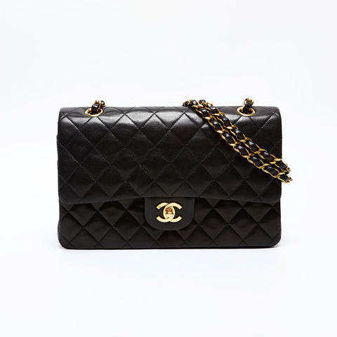 CHANEL No. 3 1994-1996 Matelasse Lambskin 9.8" Double Flap Shoulder Bag black WS20623