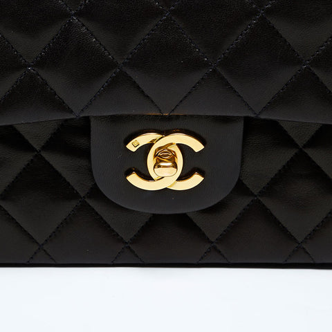 CHANEL No. 3 1994-1996 Matelasse Lambskin 9.8" Double Flap Shoulder Bag black WS20623