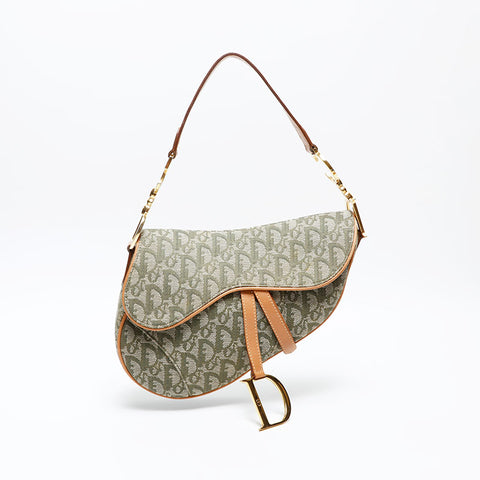 Christian Dior Saddlebag Trotter Canvas Shoulder Bag green WS20625