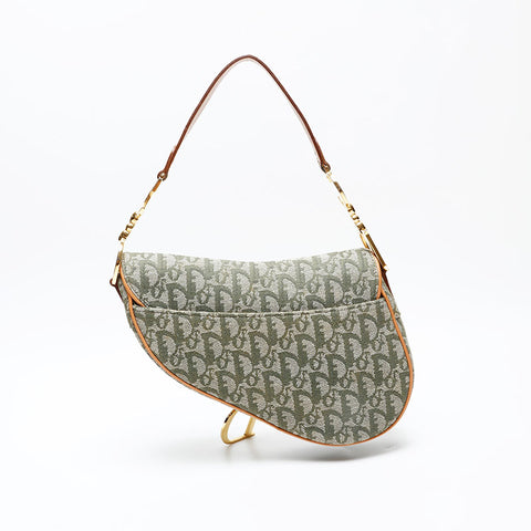 Christian Dior Saddlebag Trotter Canvas Shoulder Bag green WS20625