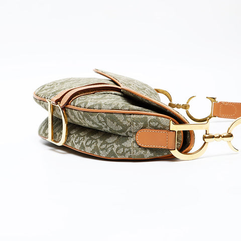 Christian Dior Saddlebag Trotter Canvas Shoulder Bag green WS20625