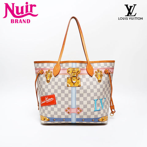 LOUIS VUITTON 2018 Damier Azur Neverfull MM Summer Trunk Tote Bag white WS20631
