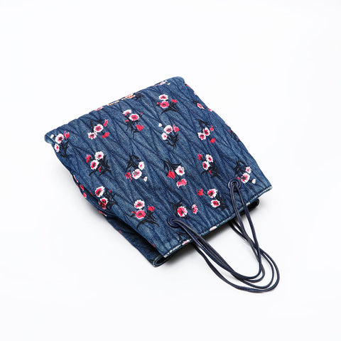 Miu Miu Denim matelassé flower print Shoulder Bag Navy WS20632