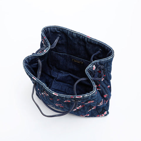 Miu Miu Denim matelassé flower print Shoulder Bag Navy WS20632