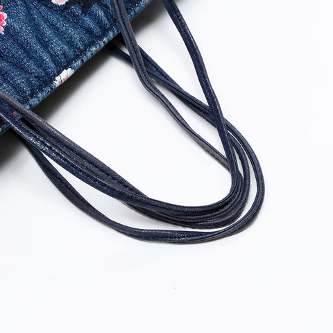 Miu Miu Denim matelassé flower print Shoulder Bag Navy WS20632