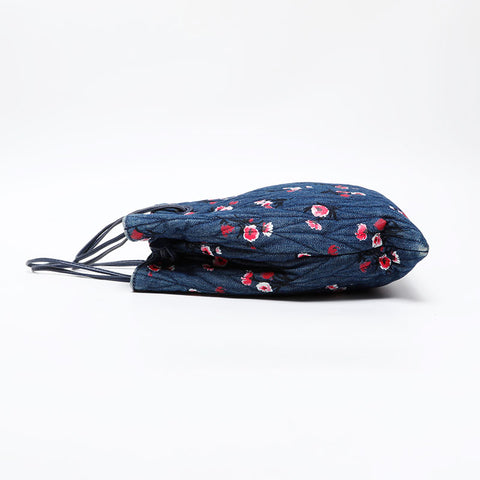 Miu Miu Denim matelassé flower print Shoulder Bag Navy WS20632