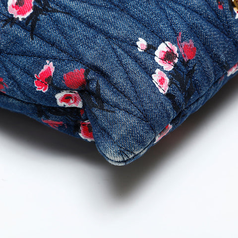 Miu Miu Denim matelassé flower print Shoulder Bag Navy WS20632