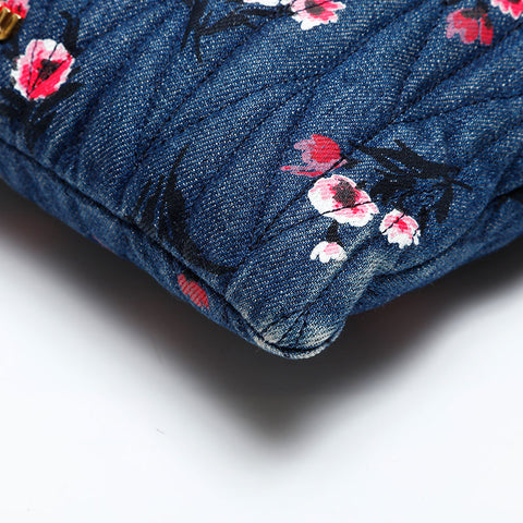 Miu Miu Denim matelassé flower print Shoulder Bag Navy WS20632