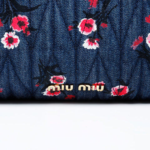 Miu Miu Denim matelassé flower print Shoulder Bag Navy WS20632