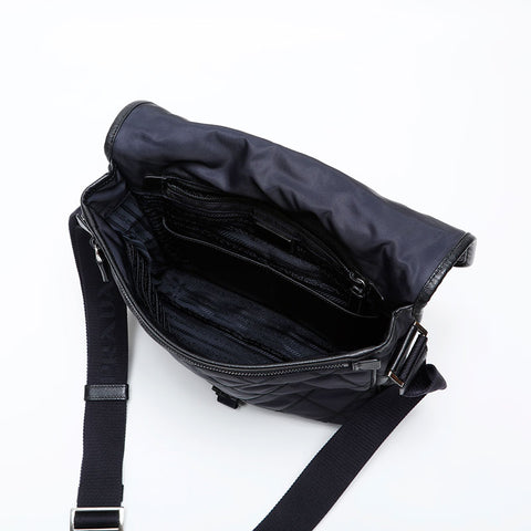 PRADA Quilted nylon triangle logo Shoulder Bag black WS20634