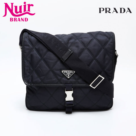 PRADA Quilted nylon triangle logo Shoulder Bag black WS20634