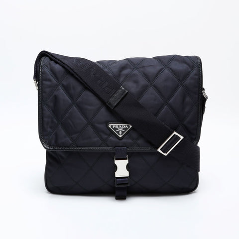 PRADA Quilted nylon triangle logo Shoulder Bag black WS20634
