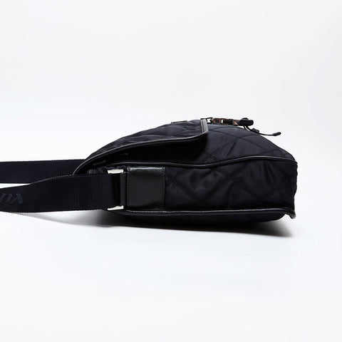 PRADA Quilted nylon triangle logo Shoulder Bag black WS20634