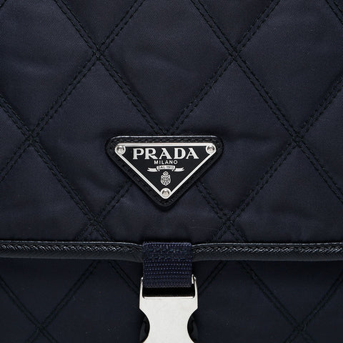 PRADA Quilted nylon triangle logo Shoulder Bag black WS20634