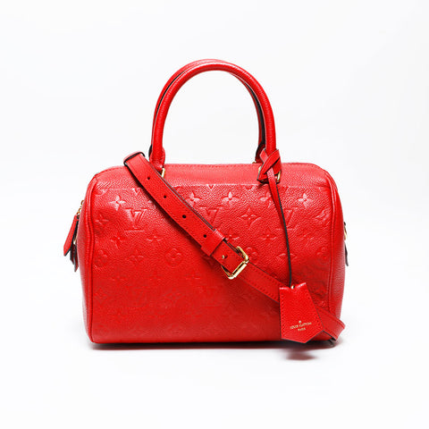 LOUIS VUITTON 2016 Speedy Bandouliere 25 Monogram Empreinte Handbag Red WS20653