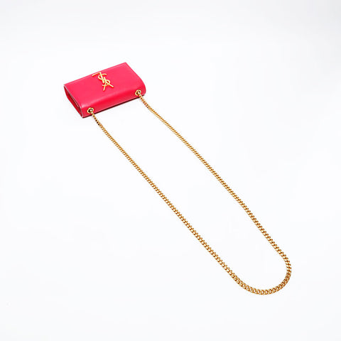 YVES SAINT LAURENT Logo Kate Mini Leather Chain Shoulder Bag pink WS20661