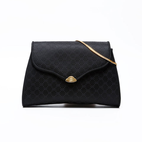 GUCCI Satin logo Shoulder Bag black WS20665