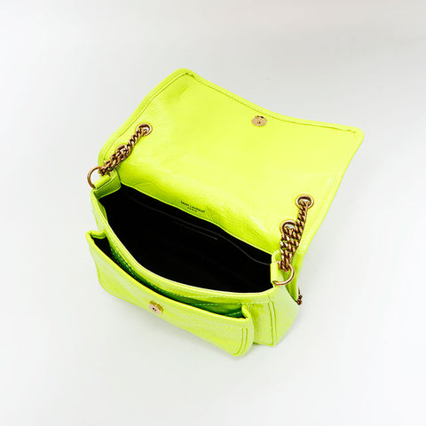 YVES SAINT LAURENT Niki fluorescent leather Shoulder Bag yellow WS20666