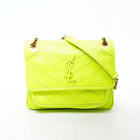 YVES SAINT LAURENT Niki fluorescent leather Shoulder Bag yellow WS20666