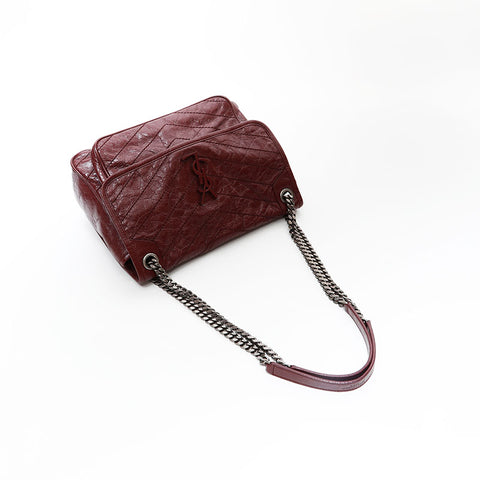 YVES SAINT LAURENT Niki Leather Chain Shoulder Bag Red WS20667