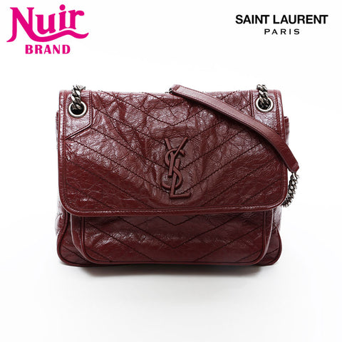 YVES SAINT LAURENT Niki Leather Chain Shoulder Bag Red WS20667