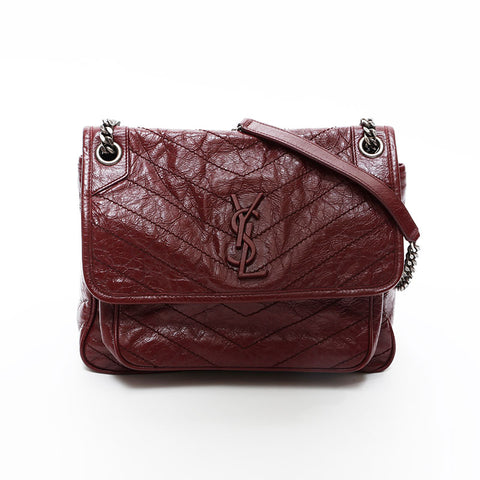 YVES SAINT LAURENT Niki Leather Chain Shoulder Bag Red WS20667