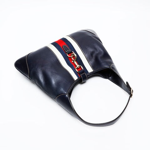 GUCCI Leather Jackie Shoulder Bag Navy WS20672