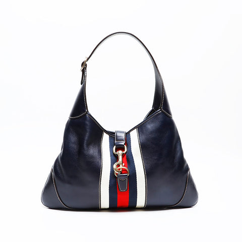 GUCCI Leather Jackie Shoulder Bag Navy WS20672