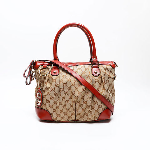 GUCCI GG Canvas Sukey 2way Handbag Brown WS20677