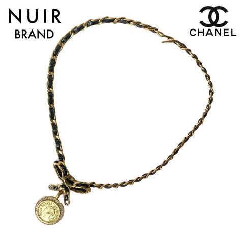 Chanel CHANEL 1995 Coin Ribbon Chain Necklace Gold x Black WS2068