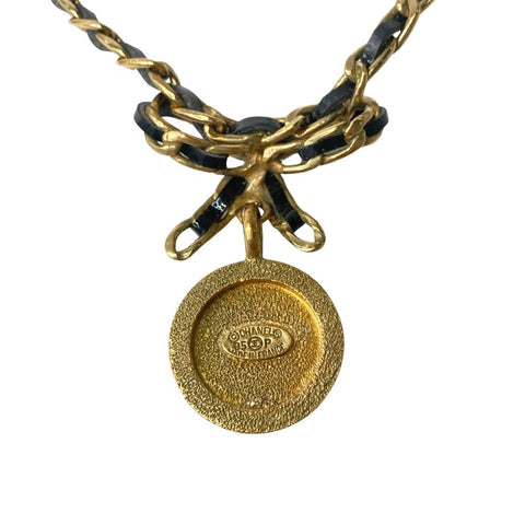 Chanel CHANEL 1995 Coin Ribbon Chain Necklace Gold x Black WS2068