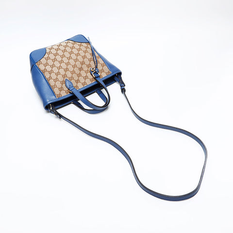 GUCCI GG canvas leather 2way Handbag blue WS20681