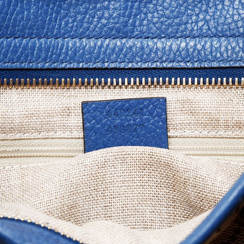GUCCI GG canvas leather 2way Handbag blue WS20681