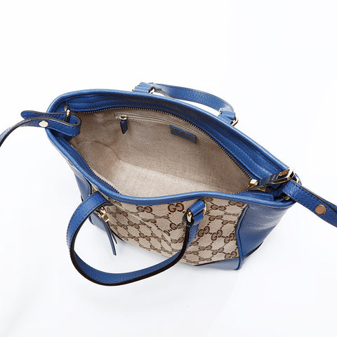 GUCCI GG canvas leather 2way Handbag blue WS20681