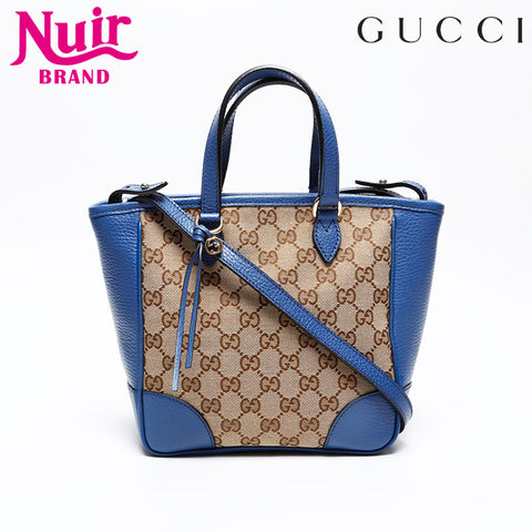 GUCCI GG canvas leather 2way Handbag blue WS20681