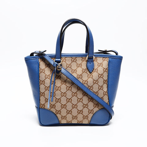 GUCCI GG canvas leather 2way Handbag blue WS20681