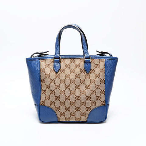 GUCCI GG canvas leather 2way Handbag blue WS20681