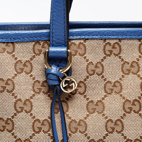 GUCCI GG canvas leather 2way Handbag blue WS20681