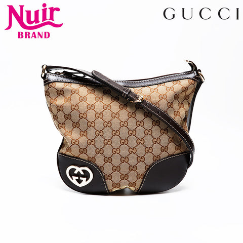 GUCCI GG Canvas Interlocking Hearts Shoulder Bag Brown WS20685