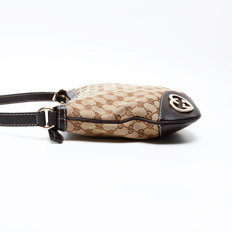 GUCCI GG Canvas Interlocking Hearts Shoulder Bag Brown WS20685