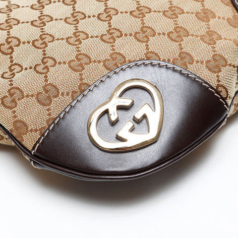 GUCCI GG Canvas Interlocking Hearts Shoulder Bag Brown WS20685