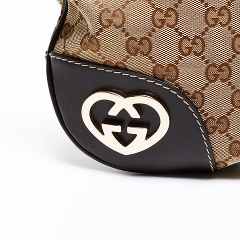 GUCCI GG Canvas Interlocking Hearts Shoulder Bag Brown WS20685