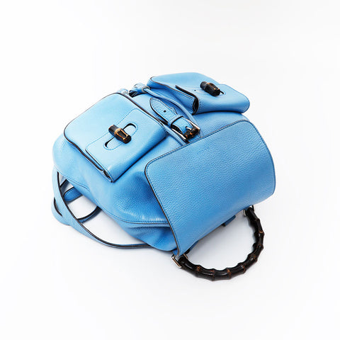 GUCCI Leather bamboo Backpack Â· Daypack blue WS20688
