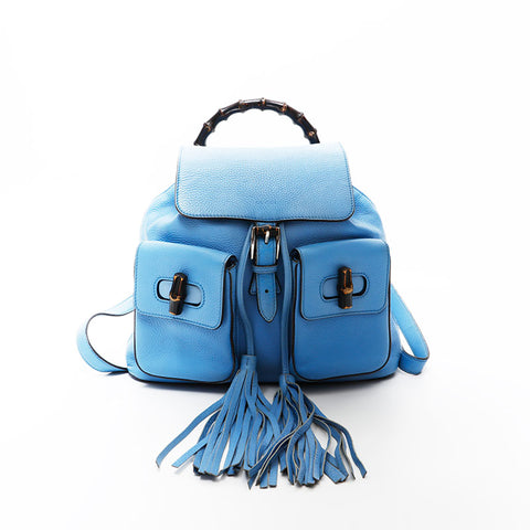 GUCCI Leather bamboo Backpack Â· Daypack blue WS20688