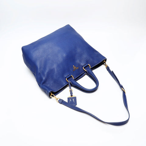 PRADA Leather 2way Tote Bag blue WS20689