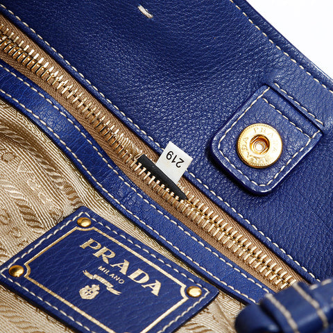 PRADA Leather 2way Tote Bag blue WS20689