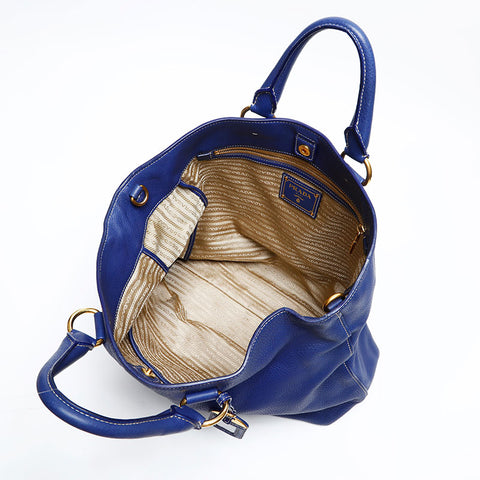 PRADA Leather 2way Tote Bag blue WS20689
