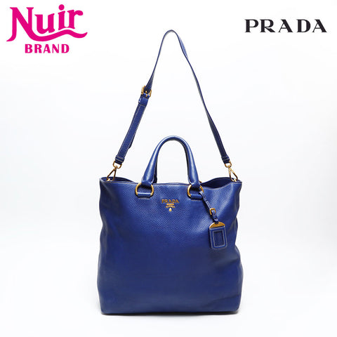 PRADA Leather 2way Tote Bag blue WS20689