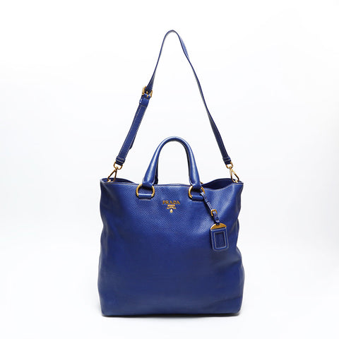 PRADA Leather 2way Tote Bag blue WS20689
