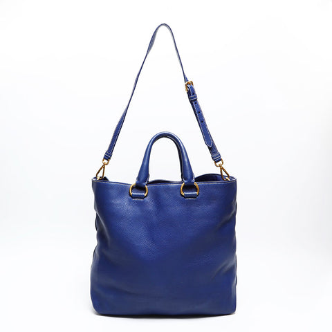 PRADA Leather 2way Tote Bag blue WS20689